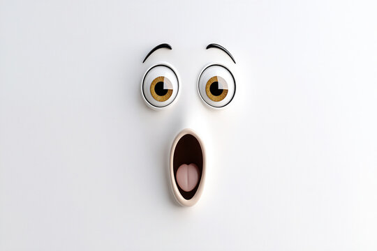 Surprised cartoon face with wide eyes and open mouth, expressing shock and amazement