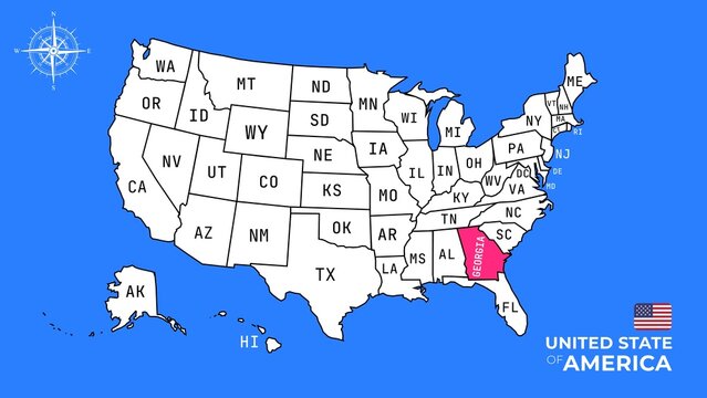 Georgia State, USA, vector map isolated on United states map. Editable blank vector map of USA.