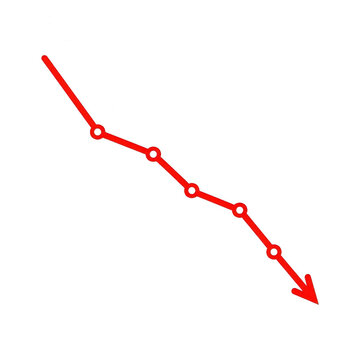 Red line graph showing a downward business trend isolated on transparent background