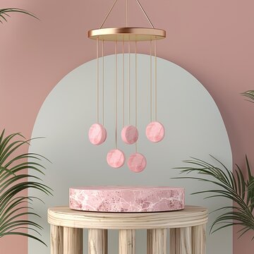Pink product display. Minimalist podium for cosmetics.