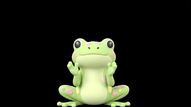 Cute cartoon frog clapping hands on black background