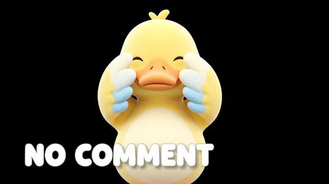 Cute cartoon yellow duck raising wings with text no comment