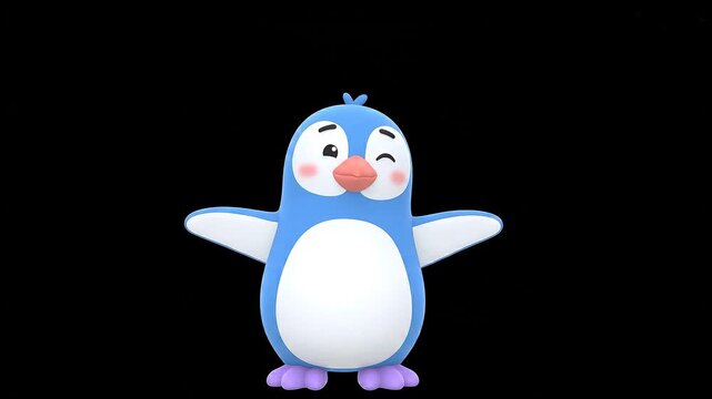 Cute cartoon blue penguin shrugging with confused expression