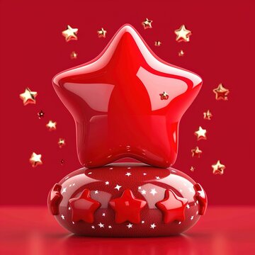 Red star rating icon. Five star review symbol.