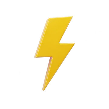Yellow lightning bolt icon for energy and power concept isolated on transparent background