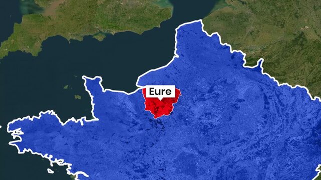 Animated map graphic highlighting region eure in france footage