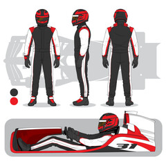Obraz premium Race Car Driver in Red Suit Front, Side, and Back Views Illustration Set