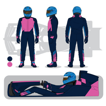 Race Car Driver Multi-View Illustration Set