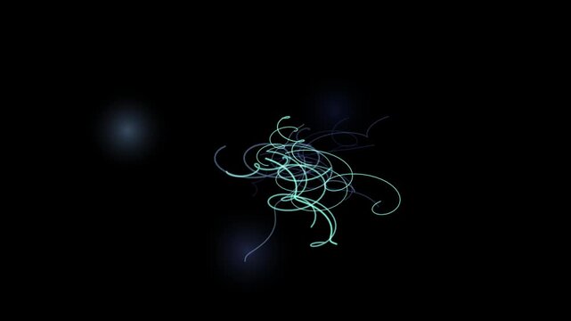 Glowing lines draw an intricate looping pattern on a black background.