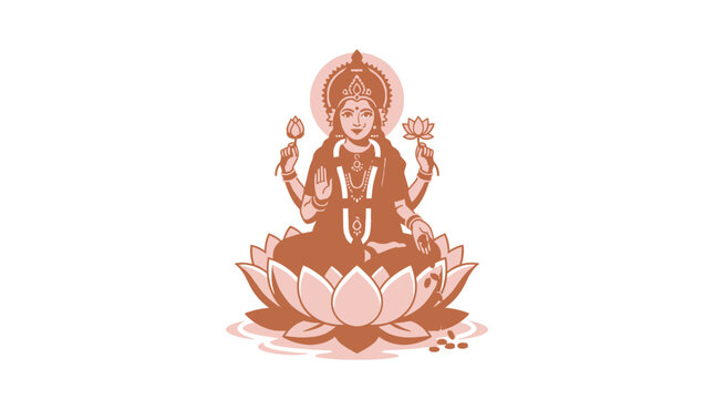Beautiful Vector Illustration of Hindu Goddess Lakshmi Sitting on a Lotus for Diwali and Prosperity
