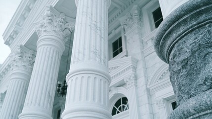 Fototapeta premium Majestic White Marble Columns of Neoclassical Building Facade Creating a Sense of Grandeur and Authority