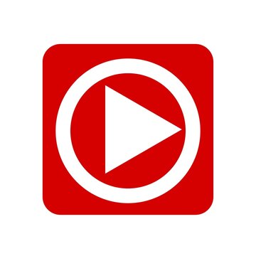 Red square with white play button inside circle