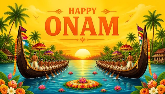 illustration of snakeboat race in Onam celebration background for Happy Onam festival of South India Kerala