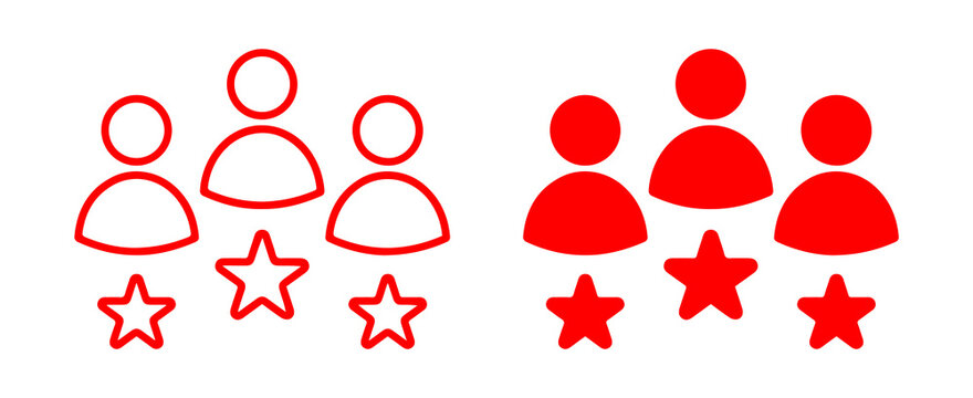 group user rating icon with multiple people and star feedback system in outline and solid style representing customer review and team evaluation isolated png design.