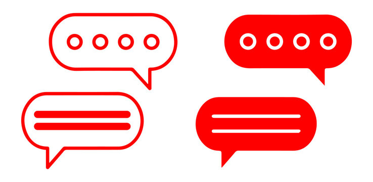 chat message bubble icon set with typing dots and text lines in outline and solid style communication messaging png design.
