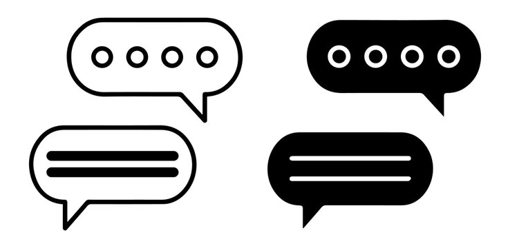 chat message bubble icon set with typing dots and text lines in outline and solid style communication messaging png design.