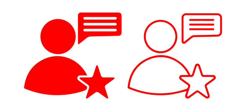 user profile feedback icon with chat bubble and rating star in outline and solid style review and customer experience isolated png design.