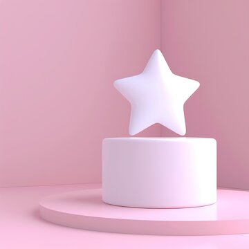 3D star icon. Pink podium display.