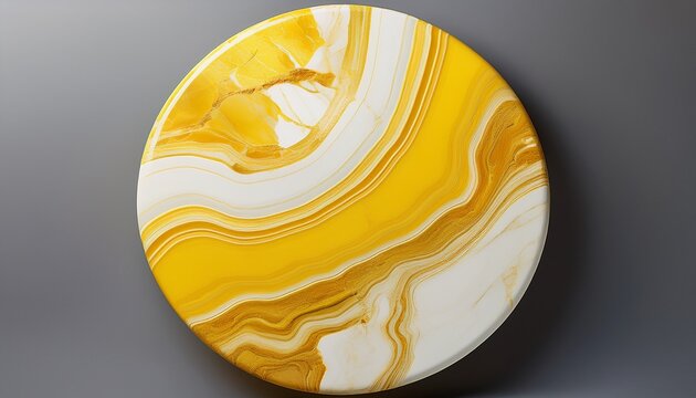 Yellow And White Marble Round Disc On An Isolated Background
