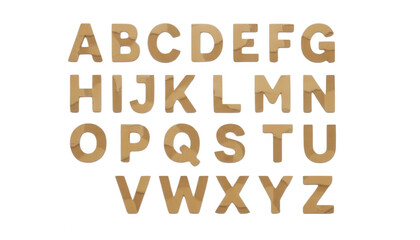 Set of alphabet letters made of light brown wood texture © zannatul