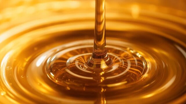 Close up of golden honey pouring with smooth texture and natural sweetness in liquid form
