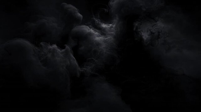 Abstract dark smoke swirling on black background with mysterious atmospheric effect and fog texture