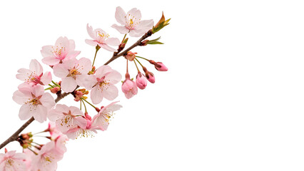 Beautiful spring sakura cherry blossom branch with pink blooming flowers isolated on transparent...