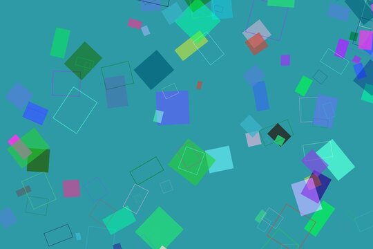 Colorful floating squares on blue background abstract design