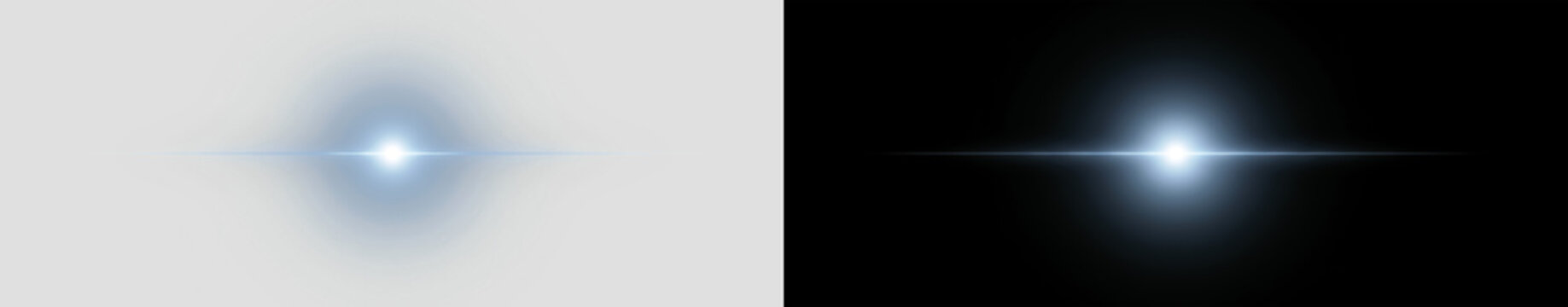 Bright Blue Lens Flare Light Effect Overlay, Cinematic Anamorphic Glowing Burst on Black Background