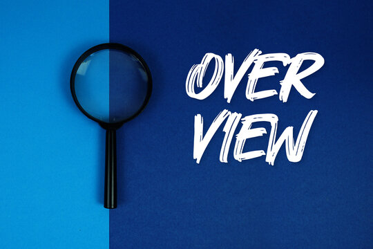 Overview text with magnifying glass on navy blue background