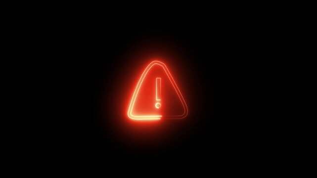 Neon warning attention sign icon animation glowing red and blue color danger error alert risk stop sign emergency background