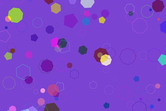 Colorful hexagons on purple background for celebration