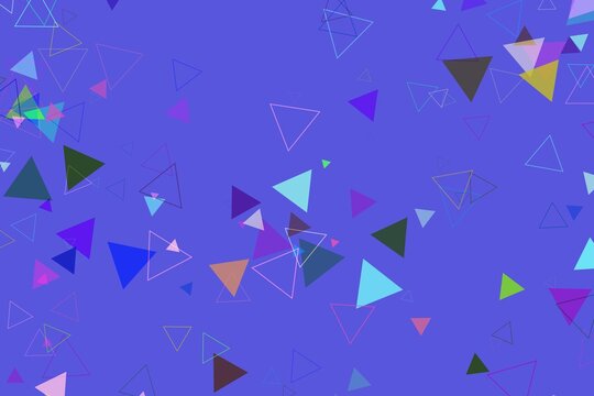 Colorful triangles on blue background with abstract design