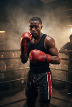 Boxer Wearing Red Gloves Ready For Competition
