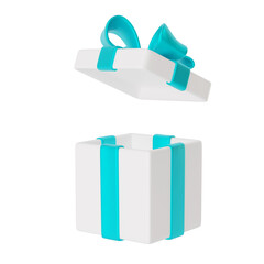 Obraz premium Premium 3D open gift box with turquoise ribbon, ideal for holiday promotions, surprise offers, e-commerce, rewards, and festive branding