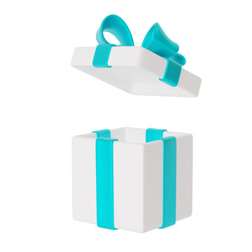 Premium 3D open gift box with turquoise ribbon, ideal for holiday promotions, surprise offers, e-commerce, rewards, and festive branding