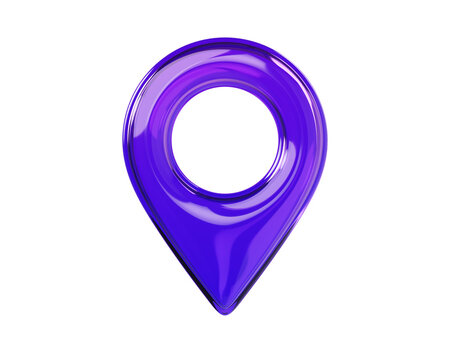 Glossy purple 3D location pin icon, perfect for maps, navigation, travel apps, delivery services, GPS interfaces, and modern digital branding
