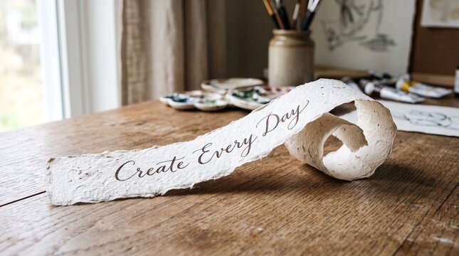 Wooden sign with create every day message