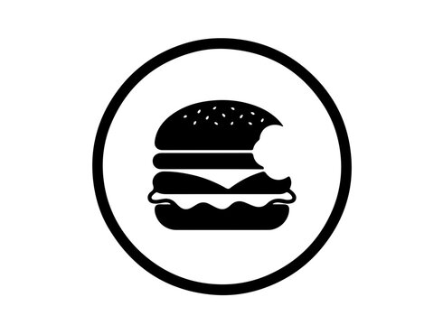 Minimalist Black Silhouette Logo of a Delicious Burger with a Bite Mark