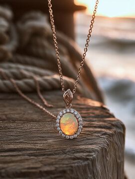 Opal pendant rose gold chain jewelry necklace gemstone