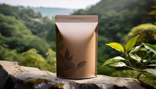 Bold And Modern Kuding Tea Packaging Mockup Displayed On Natural Stone Backdrop