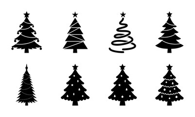 Obraz premium Christmas Tree Icons Set, Festive Holiday Vector Graphics, Winter Celebration Symbols, Seasonal Decoration Elements
