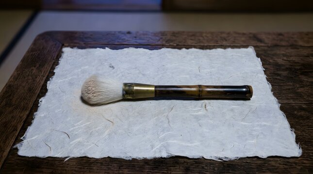 Old Wooden Table Brush with Soft Bristles on Textured Paper