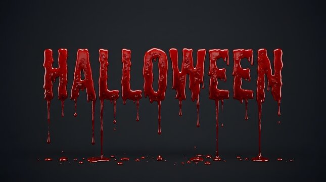 Halloween text with dripping blood effect on dark background