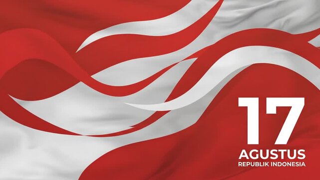 Abstract red and white waves for Indonesia Republic anniversary.