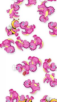 Animated Pink Cartoon Dinosaurs Falling Down a White Background