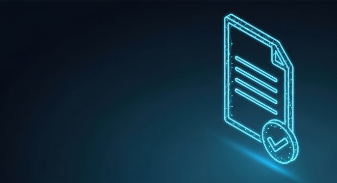 Glowing Digital Document Icon with Abstract Data Lines on a Dark Futuristic Background