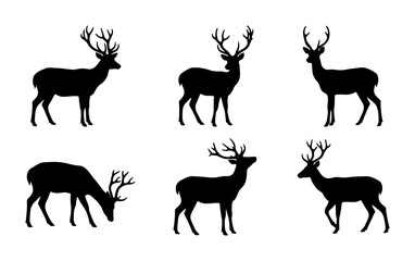 Naklejka premium Deer Silhouettes Collection, Majestic Forest Animals, Wildlife Vector Graphics, Nature Icons