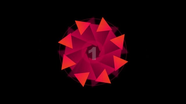 5 Seconds Countdown Animation with Rotating Red Geometric Triangle Shapes Isolated on Black Background