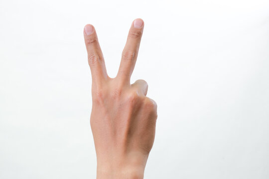 Man showing zero to five fingers count signs isolated on white background with Clipping path included. Communication gestures concept